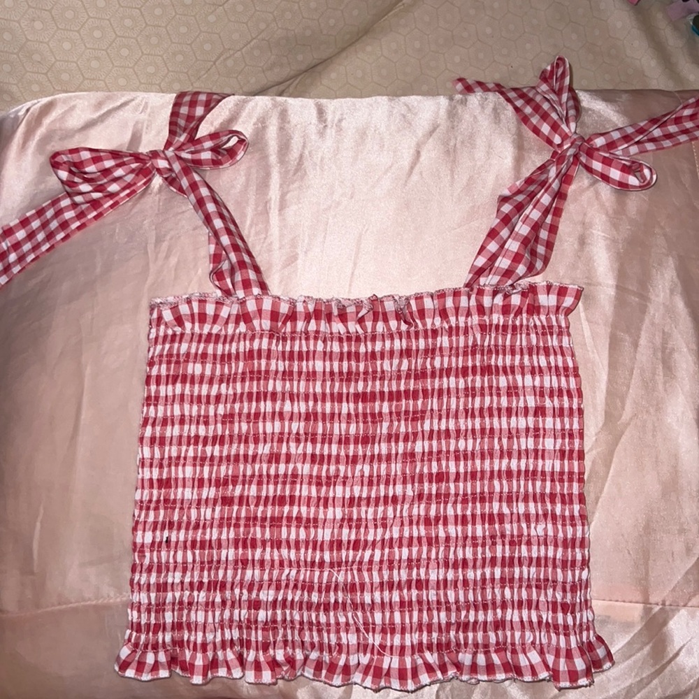 Red and white handmade top